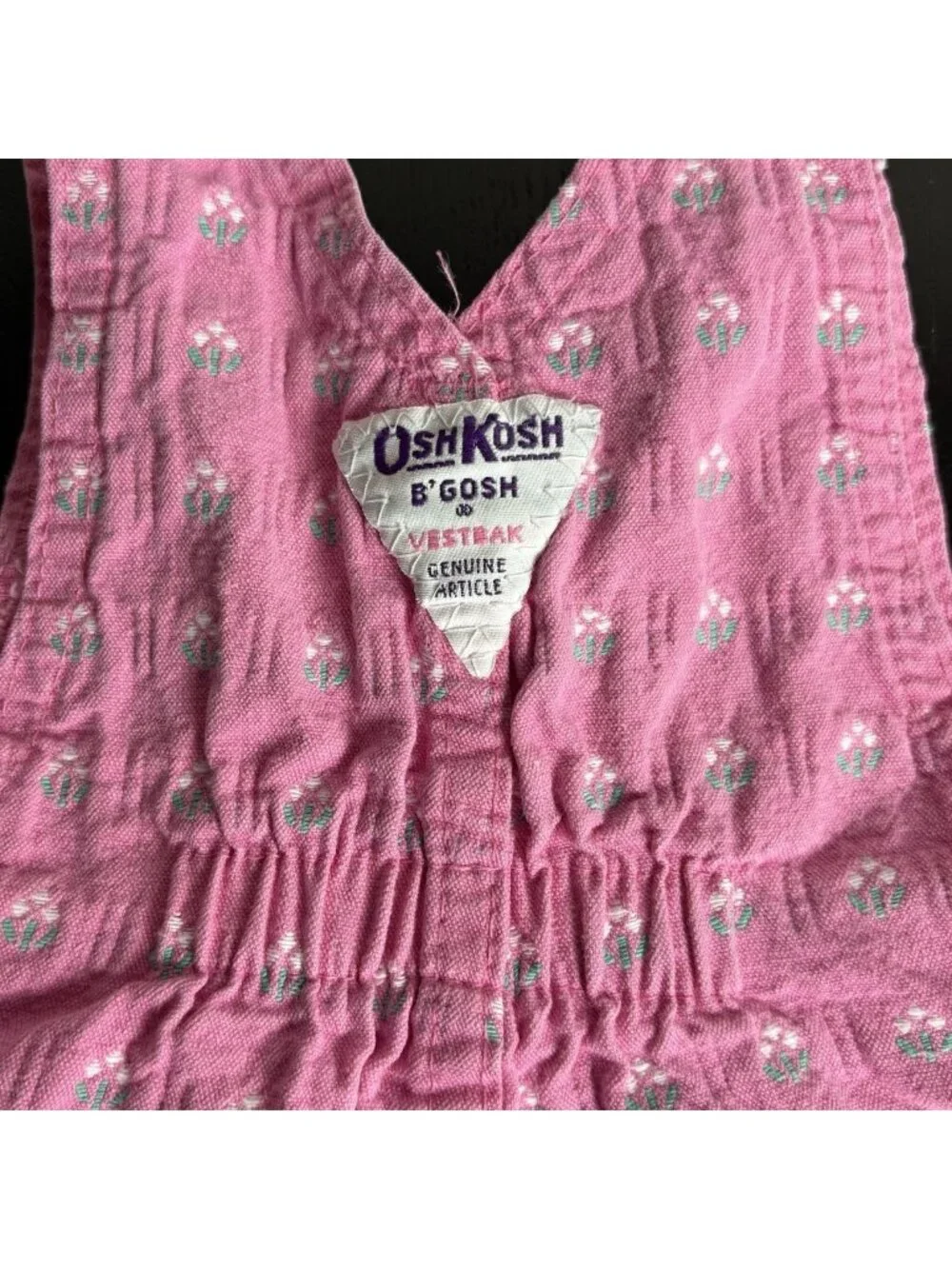 Vintage 80s OSHKOSH Baby Girl 24M Pink One-Piece Romper Overalls Floral Print
